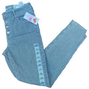 Old Navy Rockstar Sz 10 Striped Mid Rise Blue White Super Skinny Stretchy Jeans